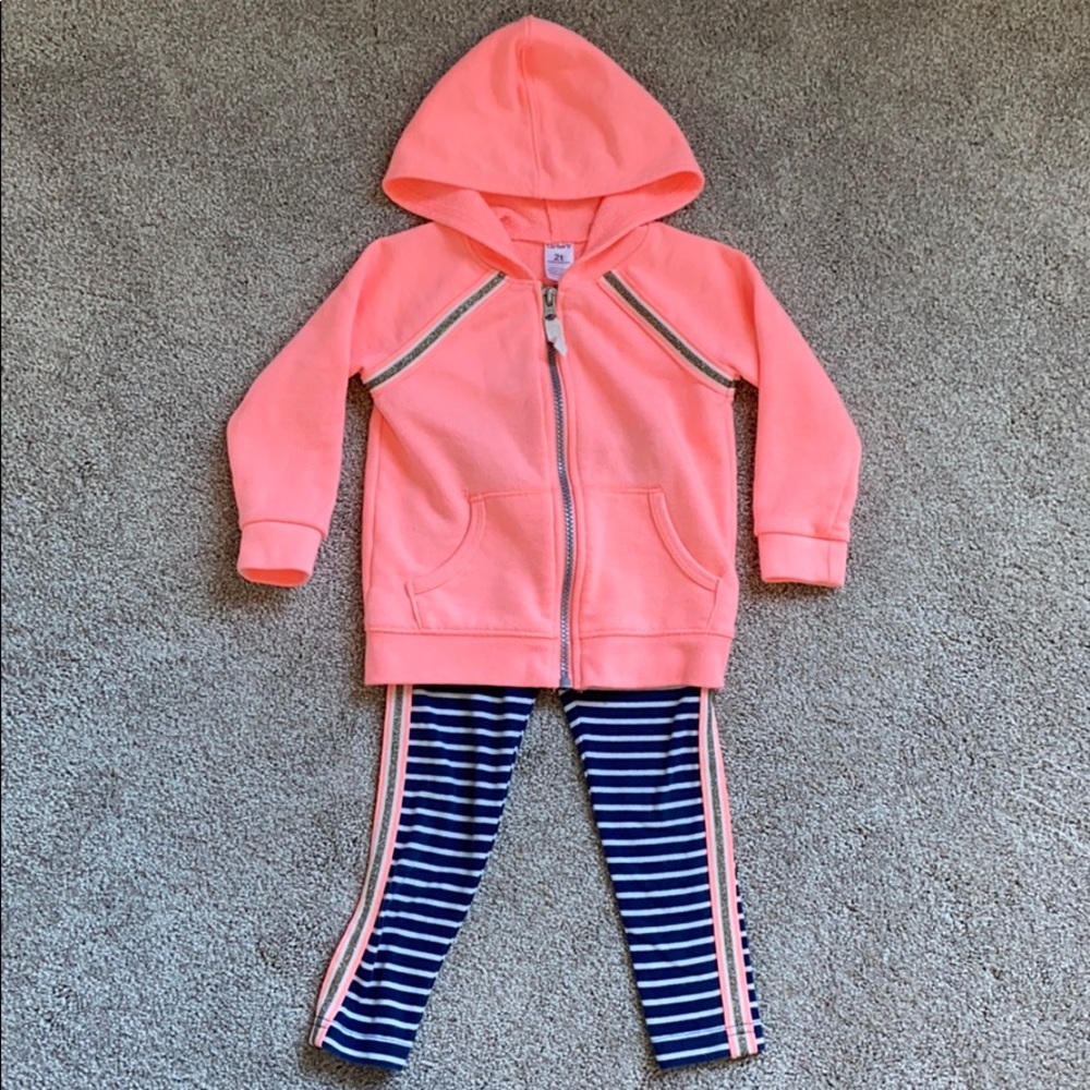 Neon Pink and Navy Sweatshirt and Legging Set